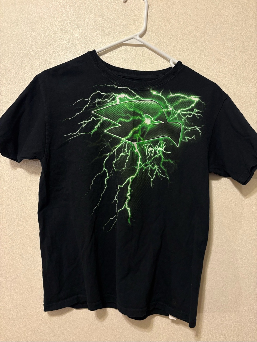 Tony Hawk Black Graphic Lightning Tee with Neon Green Logo